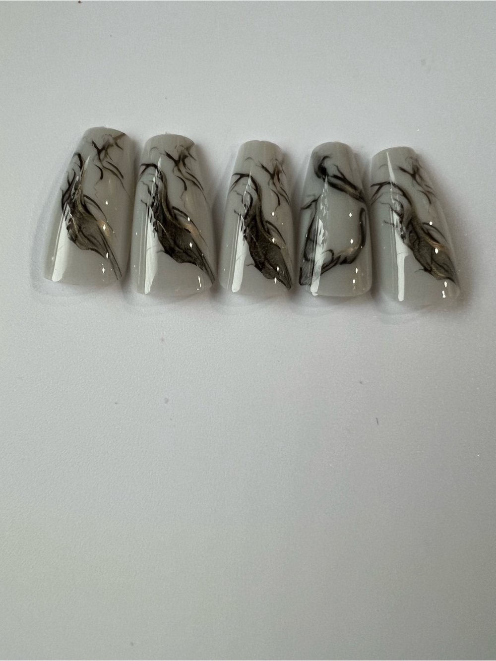 Marble Effect Press-On Nails in Grey and Black